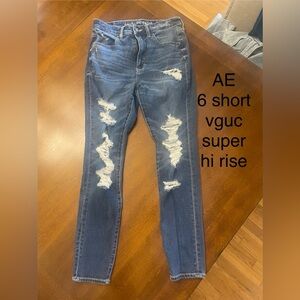 American Eagle Outfitters Women's High Rise Distressed Jeans - Dark Blue